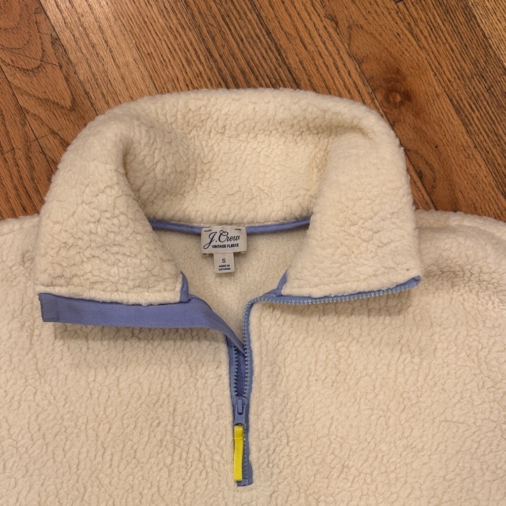 J.Crew Vintage Fleece Cozy Fleece Pullover with Blue & Yellow Size: Small - Picture 2 of 8